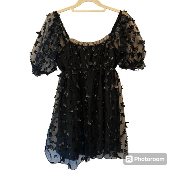Butterfly Thirty Thirty LA Black Babydoll Sheer Mini Dress Womens size Medium - Picture 3 of 16